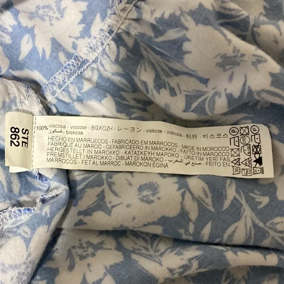 Zara Blue/White Floral Tiered Skirt Dress XS - Picture 9 of 9